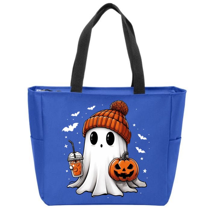 Cute Ghost Ing Coffee Halloween Ghost Ice Coffee Gift Zip Tote Bag