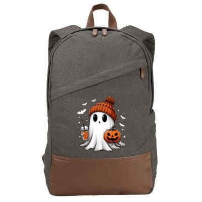 Cute Ghost Ing Coffee Halloween Ghost Ice Coffee Gift Cotton Canvas Backpack