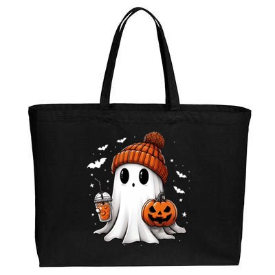 Cute Ghost Ing Coffee Halloween Ghost Ice Coffee Gift Cotton Canvas Jumbo Tote