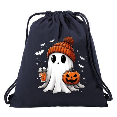 Cute Ghost Ing Coffee Halloween Ghost Ice Coffee Gift Drawstring Bag