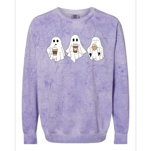 Cute Ghost Ing Coffee Halloween Ghost Ice Coffee Funny Gift Colorblast Crewneck Sweatshirt