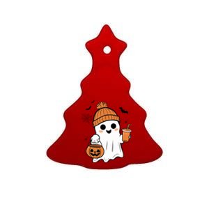 Cute Ghost Ing Coffee Halloween Pumpkin Ice Coffee Gift Ceramic Tree Ornament