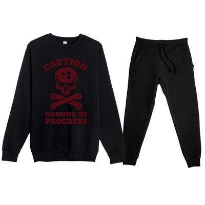 Caution Gaming In Progress Premium Crewneck Sweatsuit Set