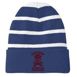 Caution Gaming In Progress Striped Beanie with Solid Band