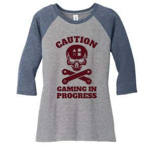 Caution Gaming In Progress Women's Tri-Blend 3/4-Sleeve Raglan Shirt