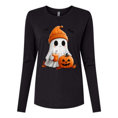 Cute Ghost Ing Pumpkin Spice Latte Vintage Halloween Gift Womens Cotton Relaxed Long Sleeve T-Shirt