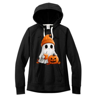 Cute Ghost Ing Pumpkin Spice Latte Vintage Halloween Gift Women's Fleece Hoodie