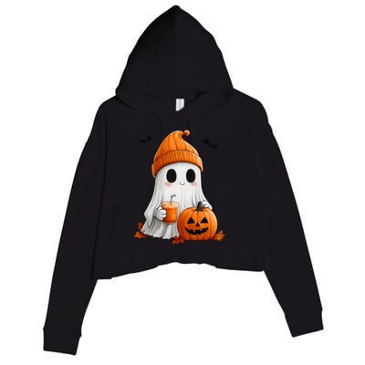 Cute Ghost Ing Pumpkin Spice Latte Vintage Halloween Gift Crop Fleece Hoodie