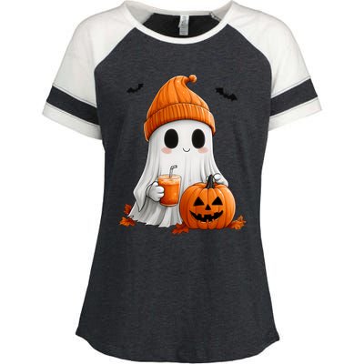 Cute Ghost Ing Pumpkin Spice Latte Vintage Halloween Gift Enza Ladies Jersey Colorblock Tee