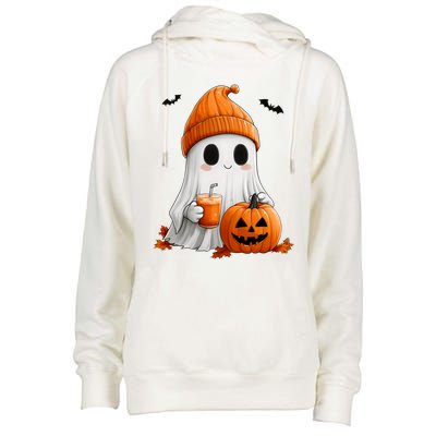 Cute Ghost Ing Pumpkin Spice Latte Vintage Halloween Gift Womens Funnel Neck Pullover Hood