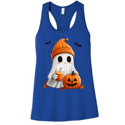 Cute Ghost Ing Pumpkin Spice Latte Vintage Halloween Gift Women's Racerback Tank