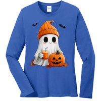 Cute Ghost Ing Pumpkin Spice Latte Vintage Halloween Gift Ladies Long Sleeve Shirt