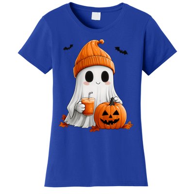 Cute Ghost Ing Pumpkin Spice Latte Vintage Halloween Gift Women's T-Shirt