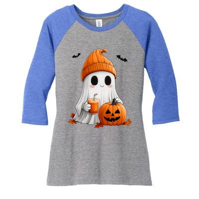 Cute Ghost Ing Pumpkin Spice Latte Vintage Halloween Gift Women's Tri-Blend 3/4-Sleeve Raglan Shirt