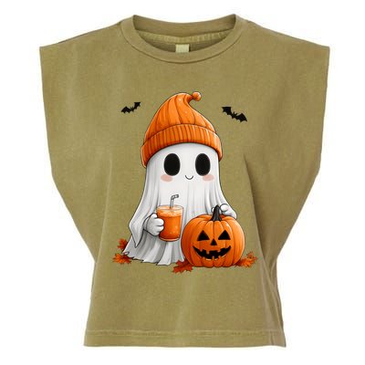 Cute Ghost Ing Pumpkin Spice Latte Vintage Halloween Gift Garment-Dyed Women's Muscle Tee