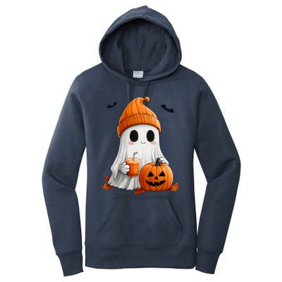 Cute Ghost Ing Pumpkin Spice Latte Vintage Halloween Gift Women's Pullover Hoodie