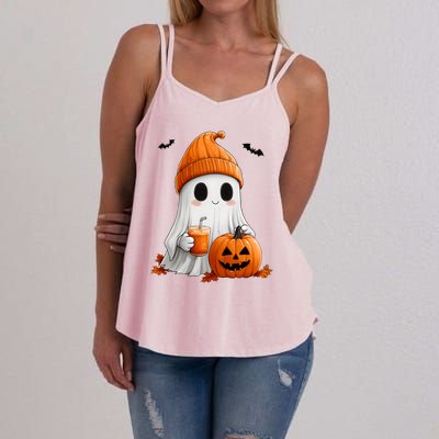 Cute Ghost Ing Pumpkin Spice Latte Vintage Halloween Gift Women's Strappy Tank