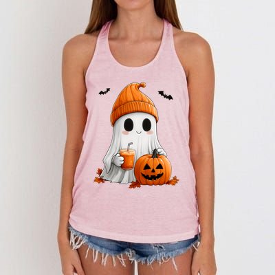 Cute Ghost Ing Pumpkin Spice Latte Vintage Halloween Gift Women's Knotted Racerback Tank