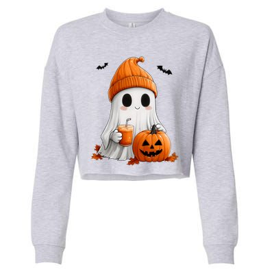 Cute Ghost Ing Pumpkin Spice Latte Vintage Halloween Gift Cropped Pullover Crew