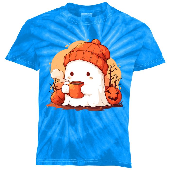 Cute Ghost Ing Autumn Pumpkin Season Coffee Lovers Great Gift Kids Tie-Dye T-Shirt