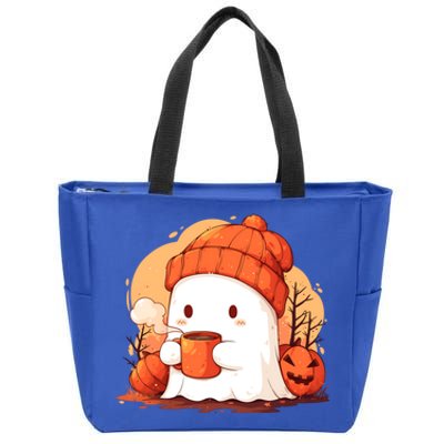 Cute Ghost Ing Autumn Pumpkin Season Coffee Lovers Great Gift Zip Tote Bag