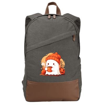 Cute Ghost Ing Autumn Pumpkin Season Coffee Lovers Great Gift Cotton Canvas Backpack