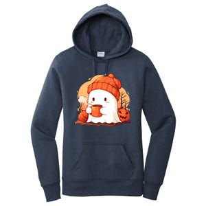 Cute Ghost Ing Autumn Pumpkin Season Coffee Lovers Great Gift Women's Pullover Hoodie