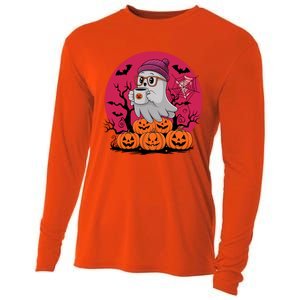 Cute Ghost Ing Coffee Funny Pumpkin Costume Gift Cooling Performance Long Sleeve Crew