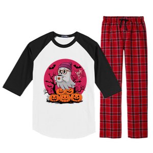 Cute Ghost Ing Coffee Funny Pumpkin Costume Gift Raglan Sleeve Pajama Set