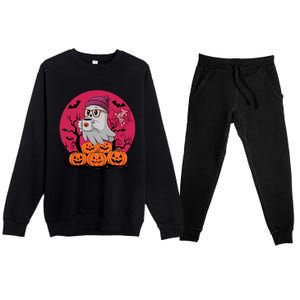 Cute Ghost Ing Coffee Funny Pumpkin Costume Gift Premium Crewneck Sweatsuit Set