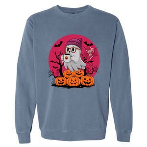 Cute Ghost Ing Coffee Funny Pumpkin Costume Gift Garment-Dyed Sweatshirt