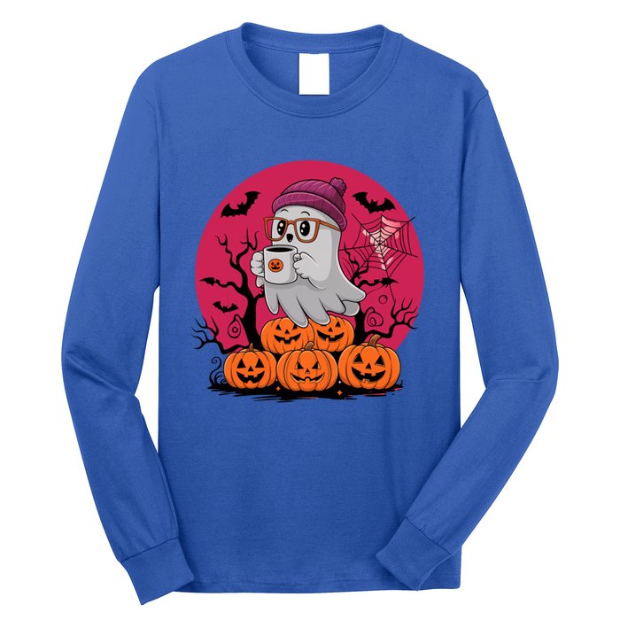 Cute Ghost Ing Coffee Funny Pumpkin Costume Gift Long Sleeve Shirt