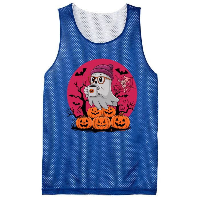 Cute Ghost Ing Coffee Funny Pumpkin Costume Gift Mesh Reversible Basketball Jersey Tank