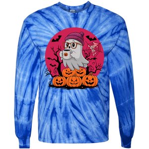 Cute Ghost Ing Coffee Funny Pumpkin Costume Gift Tie-Dye Long Sleeve Shirt