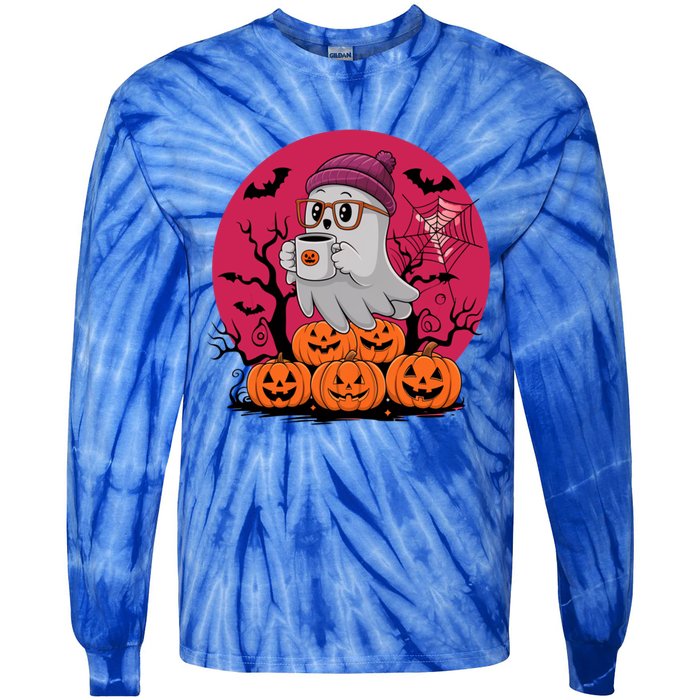 Cute Ghost Ing Coffee Funny Pumpkin Costume Gift Tie-Dye Long Sleeve Shirt