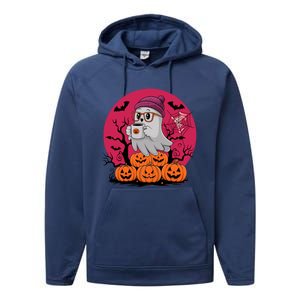 Cute Ghost Ing Coffee Funny Pumpkin Costume Gift Performance Fleece Hoodie