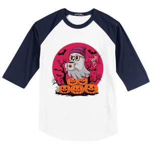 Cute Ghost Ing Coffee Funny Pumpkin Costume Gift Baseball Sleeve Shirt