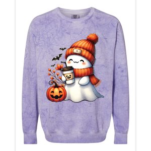 Cute Ghost Ing Coffee Halloween Ghost Coffee Gift Colorblast Crewneck Sweatshirt