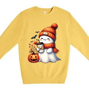 Cute Ghost Ing Coffee Halloween Ghost Coffee Gift Premium Crewneck Sweatshirt