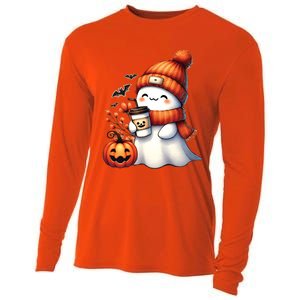 Cute Ghost Ing Coffee Halloween Ghost Coffee Gift Cooling Performance Long Sleeve Crew