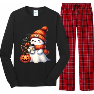 Cute Ghost Ing Coffee Halloween Ghost Coffee Gift Long Sleeve Pajama Set