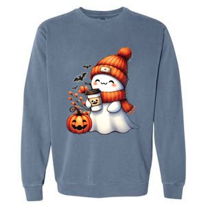 Cute Ghost Ing Coffee Halloween Ghost Coffee Gift Garment-Dyed Sweatshirt