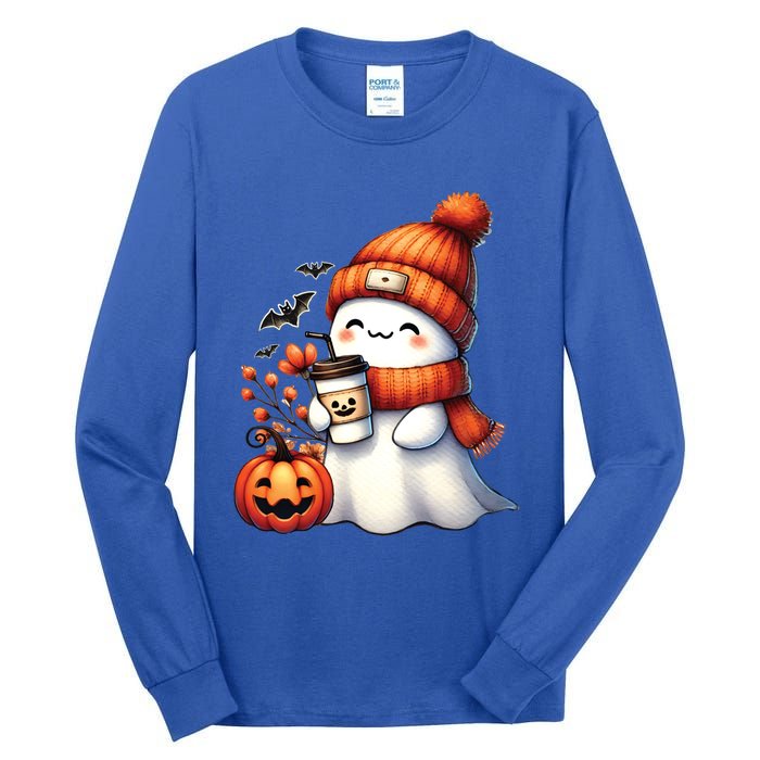 Cute Ghost Ing Coffee Halloween Ghost Coffee Gift Tall Long Sleeve T-Shirt