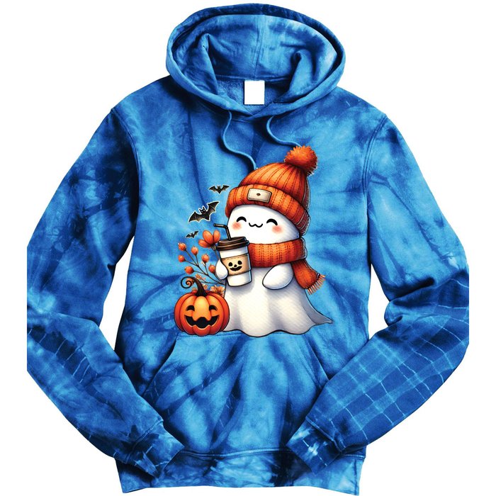 Cute Ghost Ing Coffee Halloween Ghost Coffee Gift Tie Dye Hoodie