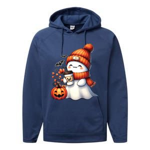 Cute Ghost Ing Coffee Halloween Ghost Coffee Gift Performance Fleece Hoodie