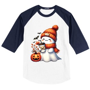 Cute Ghost Ing Coffee Halloween Ghost Coffee Gift Baseball Sleeve Shirt