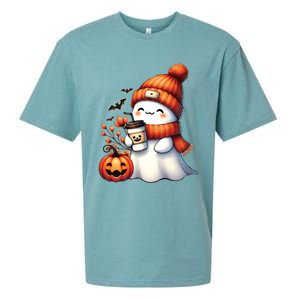 Cute Ghost Ing Coffee Halloween Ghost Coffee Gift Sueded Cloud Jersey T-Shirt