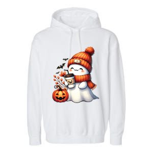 Cute Ghost Ing Coffee Halloween Ghost Coffee Gift Garment-Dyed Fleece Hoodie