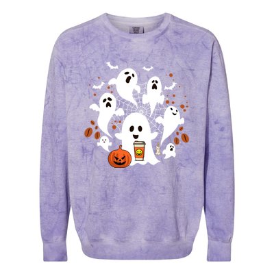 Cute Ghost Ing Coffee Halloween Pumpkin Coffee Funny Gift Colorblast Crewneck Sweatshirt