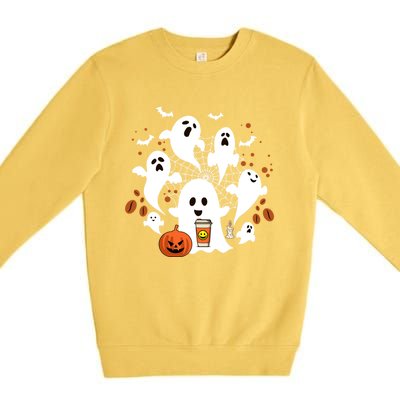 Cute Ghost Ing Coffee Halloween Pumpkin Coffee Funny Gift Premium Crewneck Sweatshirt